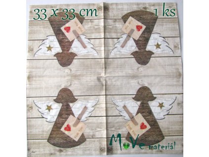 Ubrousek na decoupage 33 x 33cm 1ks, anděl