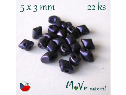 České korálky - Dvoudírkové KOSOČTVERCE 5x3mm, 22ks, fialové