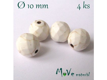 Broušený syntetický howlit 10mm/4ks, béžový