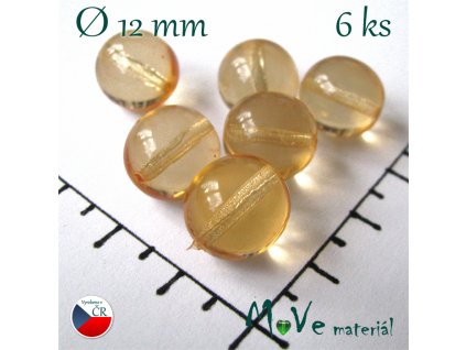 České korálky žluté 12 mm 6 ks