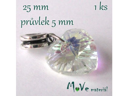 Skleněný přívěk s šir. průvlekem 1kus, srdce