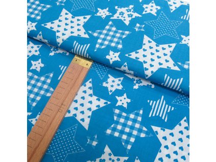 Bavlněné plátno -hvězdy tyrkysová - šíře 150cm/1bm