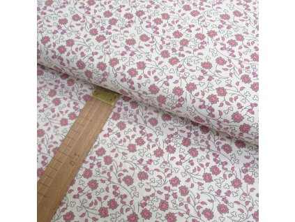 Bavlněné plátno - růžové kytičky na bílé - šíře 150cm/1bm