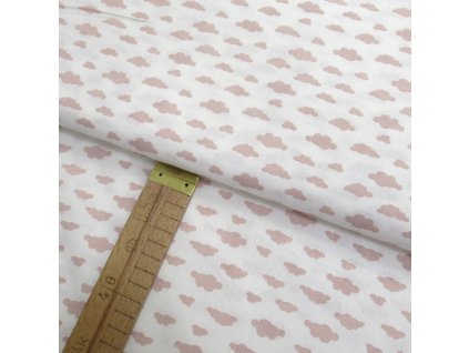 Bavlněné plátno - Mráčky starorůžové na bílé  - šíře 150cm/1bm