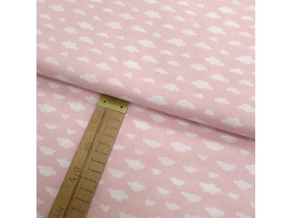 Bavlněné plátno - Mráčky bílé na růžové - šíře 150cm/1bm