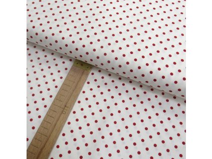 Bavlněné plátno - Červený puntík na bílé - šíře 150cm/1bm