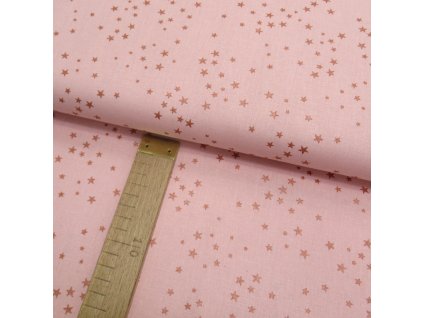 Bavlněné plátno - Hvězdy metalické měděno-růžové na růžové - šíře 150cm/1bm