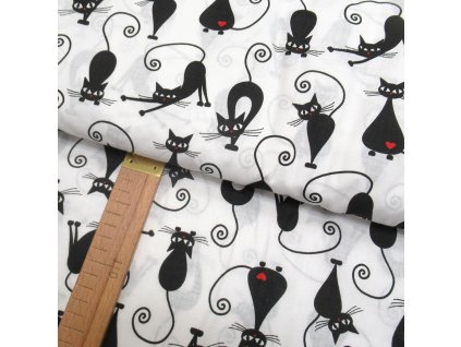 Bavlněné plátno - Kočky černé na bílé - šíře 160cm/1bm