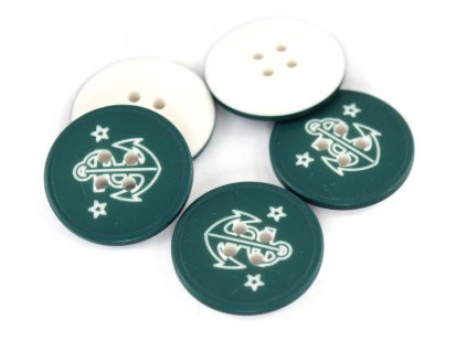 Knoflík dvoudírkový - kotva smaragdová - 32" - 20,32mm