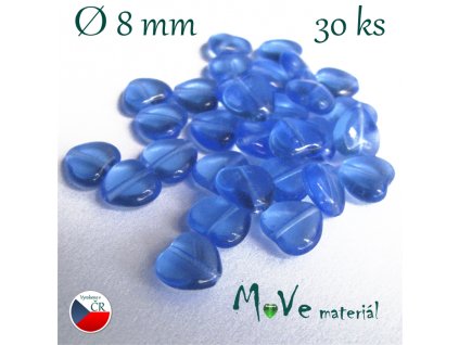 Česká skleněná stř. modrá srdíčka 8mm 30ks