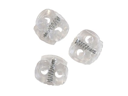 Plastová brzdička dvoudírková 15x15mm, transparentní