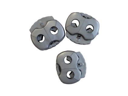 Plastová brzdička dvoudírková 15x15mm, šedostříbrná