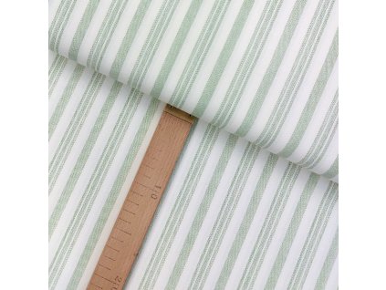 Bavlněné plátno - Pruhy zelenkavé na bílé - šíře 150cm/1bm