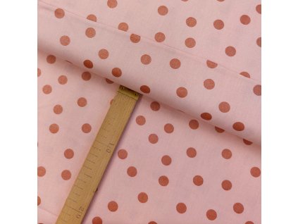 Bavlněné plátno - Metalické měděné puntíky na růžové - šíře 150cm/1bm