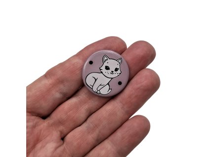 Knoflík - cedulka - kočička - lila - 25,4mm