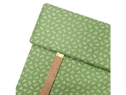 Bavlněné plátno - Bílé kytičky na zelené- šíře 150cm/1bm