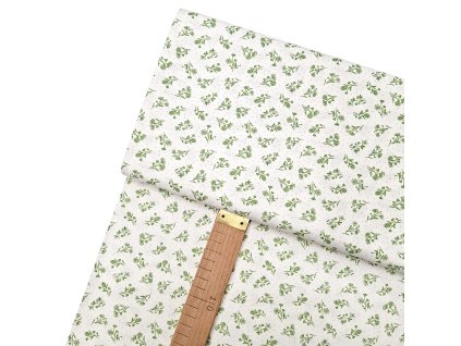 Bavlněné plátno - Zelené kytičky na bílé- šíře 150cm/1bm