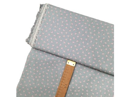 Bavlněné plátno - Růžová srdíčka na eukaliptové- šíře 150cm/1bm