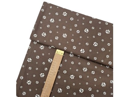 Bavlněné plátno - Bílé stopy na hnědé- šíře 150cm/1bm