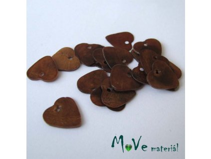 Perleťové penízky srdíčka 13mm, 6ks, hnědé