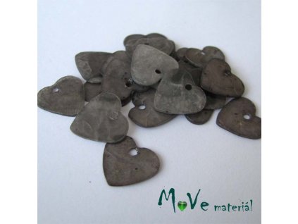 Perleťové penízky srdíčka 13mm, 6ks, šedé