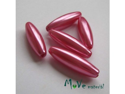 Korálky plast olivka 10x30mm, růžová, 5ks