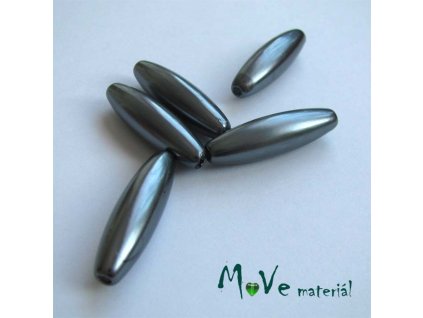 Korálky plast olivka 10x30mm, šedá, 5ks