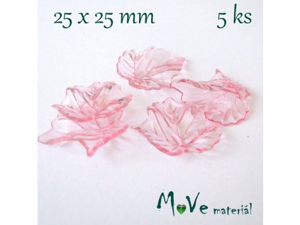 Akrylové transparentní lístečky, 5ks, růžové