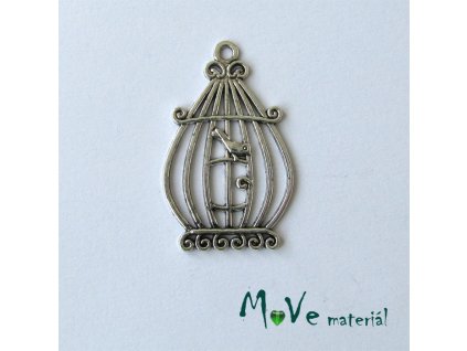 Přívěsek KLEC S PTÁČKEM 33x20mm 1ks, starostříbrná