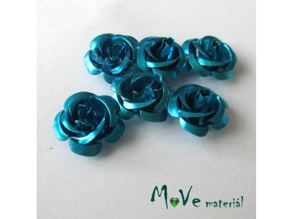 Korálek růžička 15mm, 6ks tyrkysová