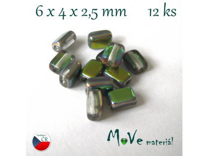 České skleněné korálky 6x4x2,5mm 12ks, měňavé