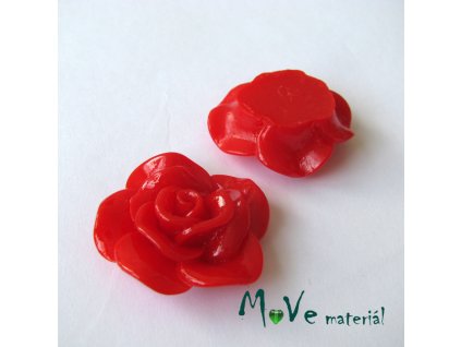 Kabošon květ lesklý B1 - resin - 1ks, červený