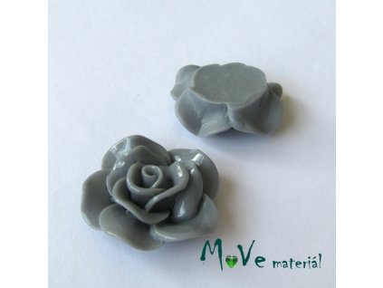 Kabošon květ lesklý B1 - resin - 1ks, šedý