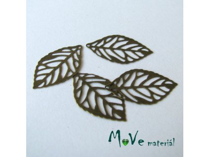 Přívěsek LÍSTEČEK 23,5x14mm, 4ks, staromosaz