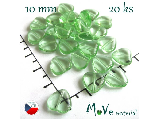 Česká skleněná zelená srdíčka 10 x 10mm 20ks