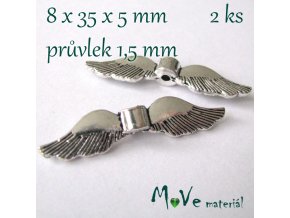 Korálek kovový 8x35x5mm křídla, 2ks, starostříbrný