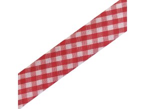 Šikmý proužek polyesterový zažehlený - káro červené - šíře 20mm