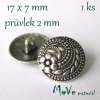 Bižuterní kovový knoflík 17x7mm, 1ks