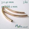 Korálek kovový 40x3mm trubička, 3ks, zlatá