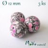 Korálky Marble růžová 12 mm/3 ks