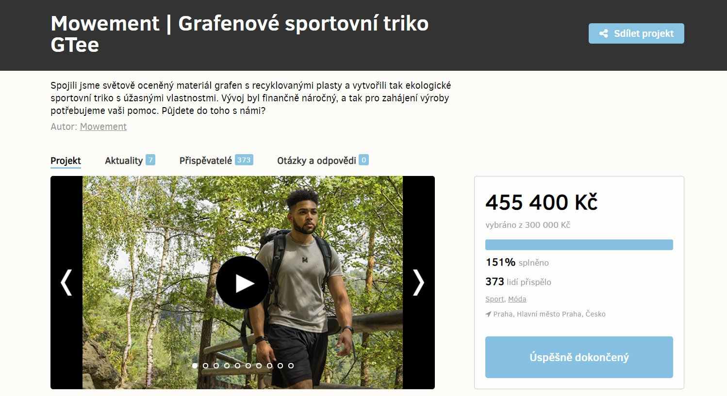 Mowement, Grafenové sportovní triko GTee, HitHit kampaň.