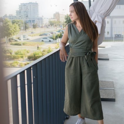 dámsky ľanový komplet top a nohavice