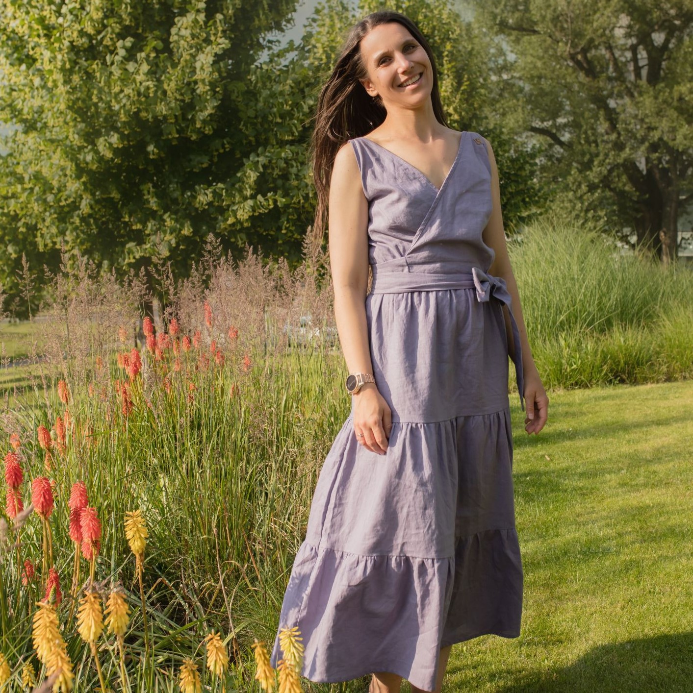 Ľanové šaty Breeze - Lavender | MOYO Veľkosť: S/M, Dĺžka sukne: Dlhá ( tri pásy ), Top: Rukávy ( krátke )