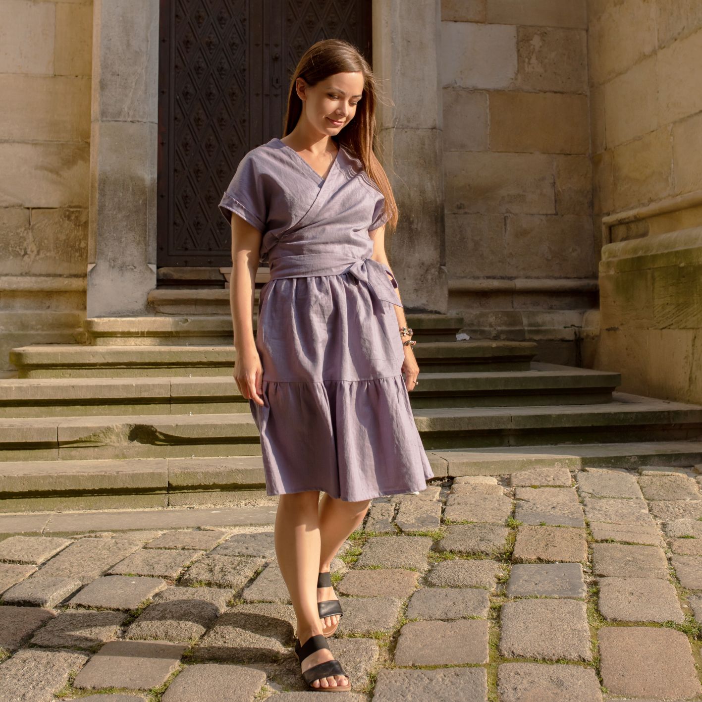 Ľanové šaty Breeze - Lavender | MOYO Veľkosť: S/M, Dĺžka sukne: Dlhá ( tri pásy ), Top: Rukávy ( krátke )
