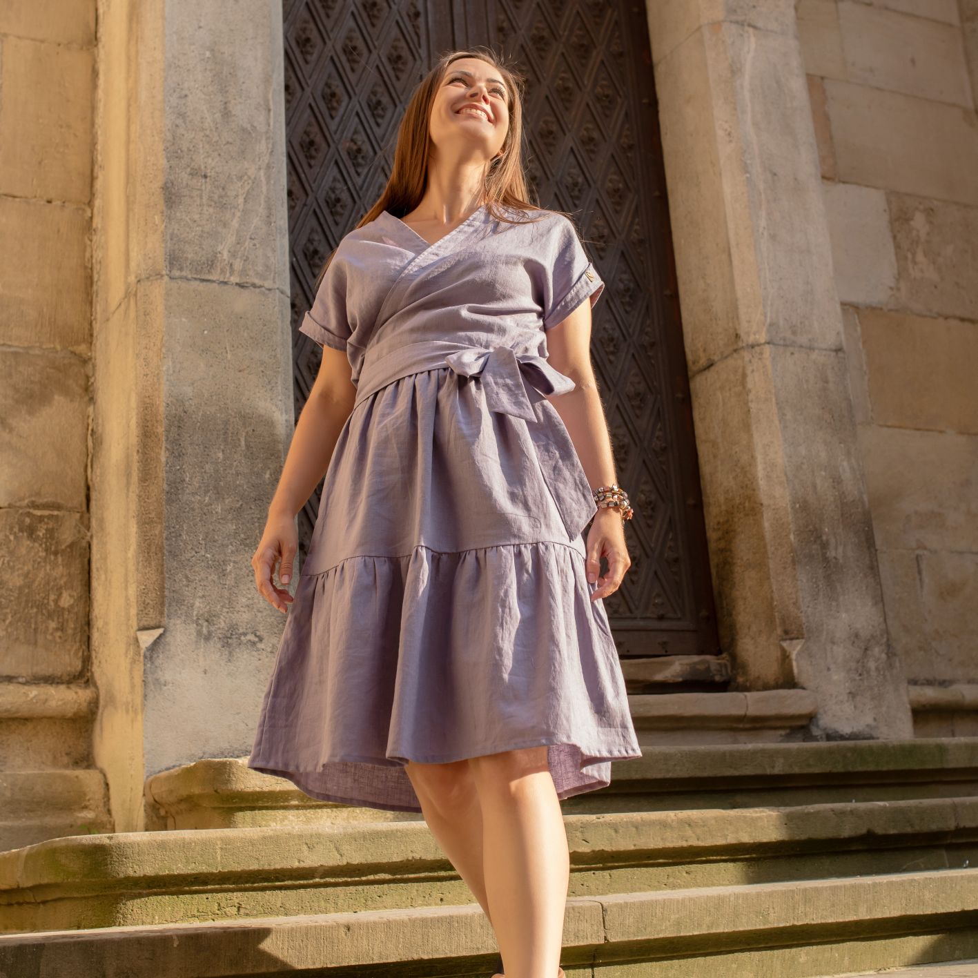 Ľanové šaty Breeze - Lavender | MOYO Veľkosť: S/M, Dĺžka sukne: Dlhá ( tri pásy ), Top: Rukávy ( krátke )