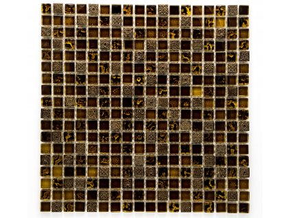 MMIX 005 mozaika, sklo a pryskyřice, hnědo-zlatá, 15x15x8mm