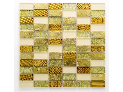 MMIX 007 mozaika, sklo, kámen, zlatá, 23x48x8mm