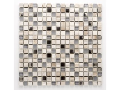 MMIX 018 mozaika, sklo, kámen, nerez 15x15mm