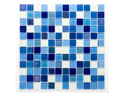 MGC 039 skleněná mozaika fosforeskující modrobílý mix 23x23mm