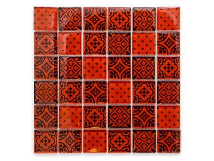 Skleněná mozaika červená patchwork 48x48x8mm